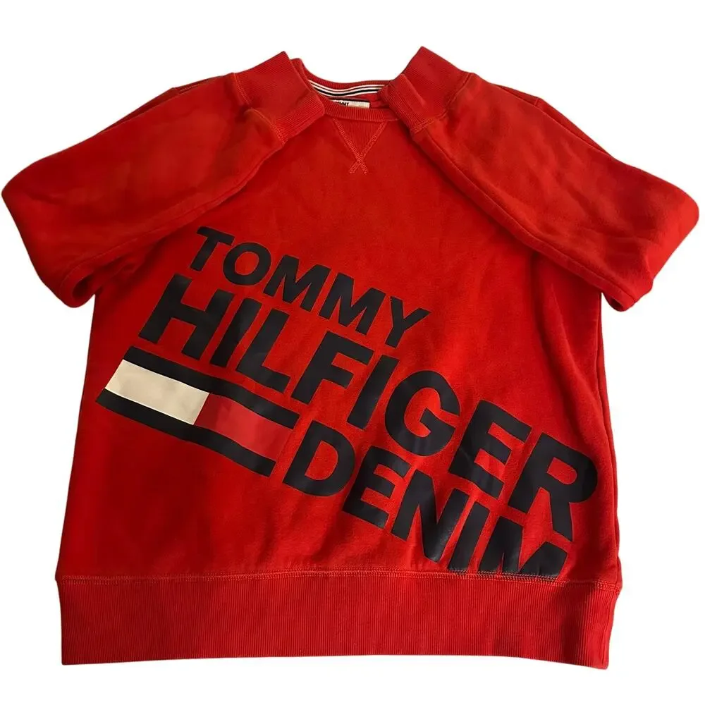 Vintage Tommy Hilfiger Denim Red/Navy Crewneck Sweatshirt- S - Picture 1 of 9